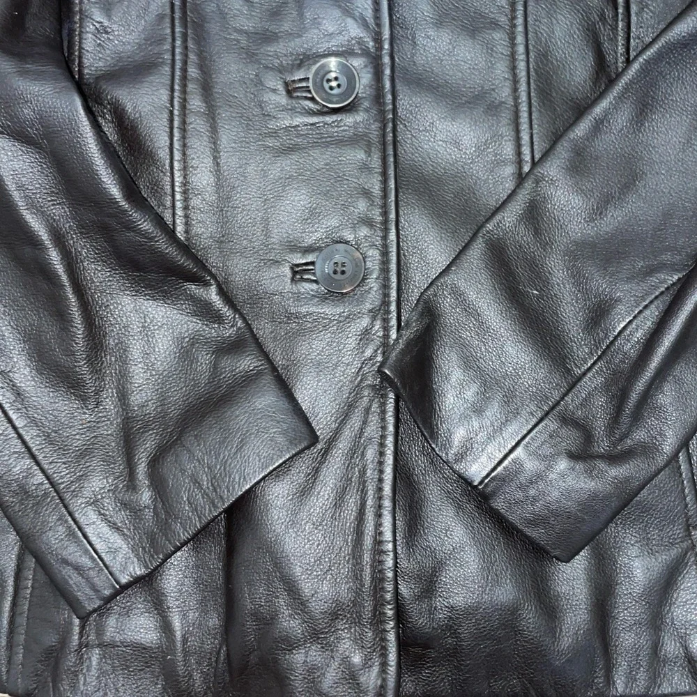Womens M Wilsons Dark Brown Leather Button Front Jacket Blazer with nylon lining